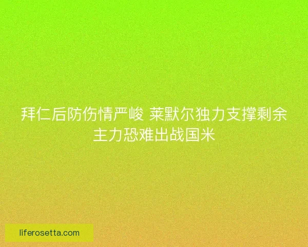拜仁后防伤情严峻 莱默尔独力支撑剩余主力恐难出战国米